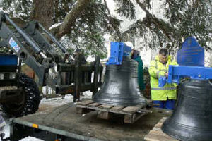 The new bells being offloaded
