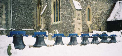The new bells at Shiplake in the snow