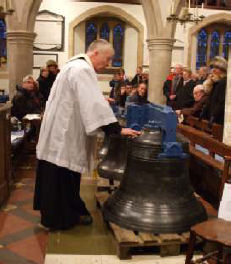 The new bells being blessed by Rev Stephen Cousins